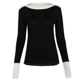 Cotton Long Sleeve Patchwork Knitted Tops