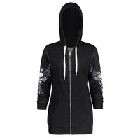 Women Skull Wings Print Halloween Zip Up Hoodies Sweatshirts