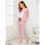 7Pcs Pink Letter Embroidered Striped Pajama Set