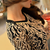 Long Sleeve Black Lace Chiffon Blouse