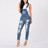 Women Overalls Cool Denim Jumpsuit Ripped Holes Casual Jeans Sleeveless Jumpsuits