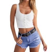 Women Short Sleeve Crop Top Button Vest Halter Casual White Tank Tops Blouse Short Shirt With Gothic Style