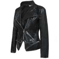 Plus Size Women Winter Gothic Black Faux Leather Jacket