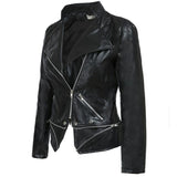 Plus Size Women Winter Gothic Black Faux Leather Jacket