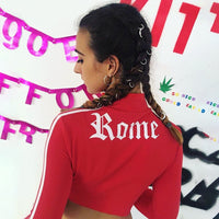 Women Turtleneck Sweatshirt Sexy Red Crop Tops Romeo Letter Printed Long Sleeve Autumn Tumblr Punk Cropped Sweatshirt Hoodies