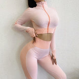 2020 Spring Women Seamless Yoga Set Long Sleeve Zipper Yoga Shirts+ Gym Leggings Push Up Fitness Tracksuits 2Pcs Workout Wear