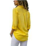 Lossky Long Sleeve Solid V-Neck Chiffon Blouse