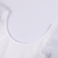 Womens Mesh Spliced Puff Sleeve Blouse