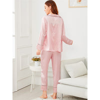 7Pcs Pink Letter Embroidered Striped Pajama Set