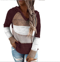 Women's V Neck Patchwork Casual Knitted Elegant Pullover