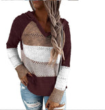 Women's V Neck Patchwork Casual Knitted Elegant Pullover