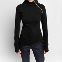 Spring Autumn Casual Solid Hoodies Women Long Sleeve Turtleneck Zipper Sweatshirts Female Irregular Tops