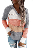 Women's V Neck Patchwork Casual Knitted Elegant Pullover