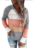 Women's V Neck Patchwork Casual Knitted Elegant Pullover