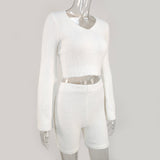 Casual Two Piece Sets Flare Sleeve Sweatshirts 2 Piece Shorts Set Sexy Fluffy Suits Lounge Set
