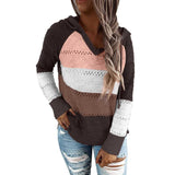 Women's V Neck Patchwork Casual Knitted Elegant Pullover