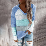 Women's V Neck Patchwork Casual Knitted Elegant Pullover