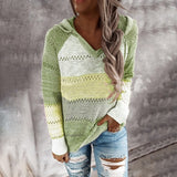 Women's V Neck Patchwork Casual Knitted Elegant Pullover