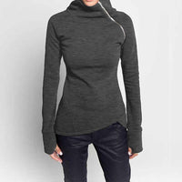 Spring Autumn Casual Solid Hoodies Women Long Sleeve Turtleneck Zipper Sweatshirts Female Irregular Tops