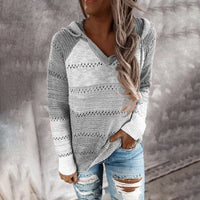 Women's V Neck Patchwork Casual Knitted Elegant Pullover