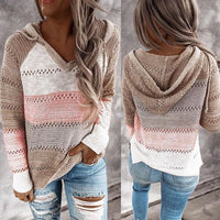 Women's V Neck Patchwork Casual Knitted Elegant Pullover